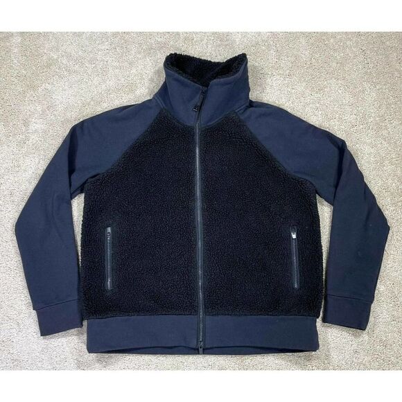 ATHLETA Women's Black Sherpa Jacket Size Medium Full Zip Fleece jacket - Picture 1 of 11